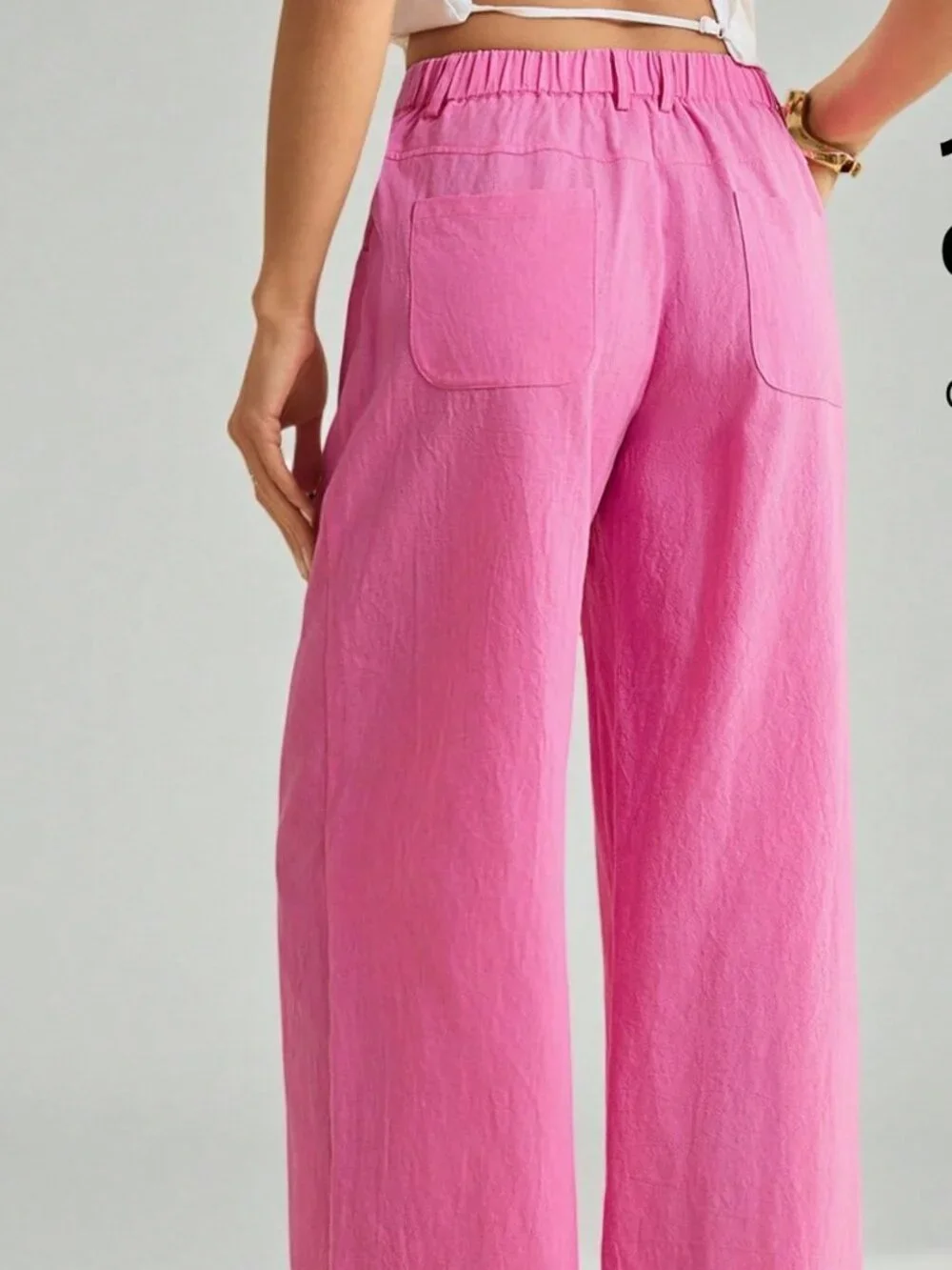 Hot Pink Casual Women's Washed Low Waist Straight Pants - Picture 2 of 6
